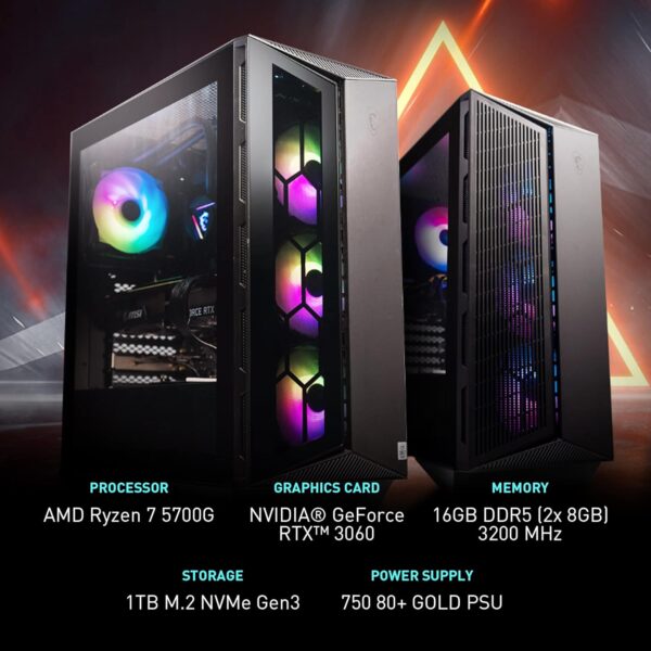 MSI Aegis ZS Gaming Desktop: AMD R7-5700G, GeForceRTX 3060, 16GB DDR4 3200 MHz, 1TB M.2 NVMe, 80+ Gold PSU, WiFi 6E, Keyboard & Mouse, DIY Friendly, Windows 11 Home Plus: 5TC-428US - Image 3