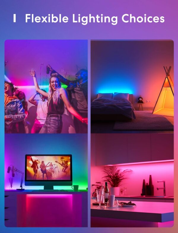 meross Smart LED Strip Lights, 32.8ft WiFi RGB Light Strip, Works with Apple HomeKit, Siri, Alexa&Google and SmartThings, App Control, Color Changing Lights Strip for Room, TV, Mothers Day Gifts - Image 7