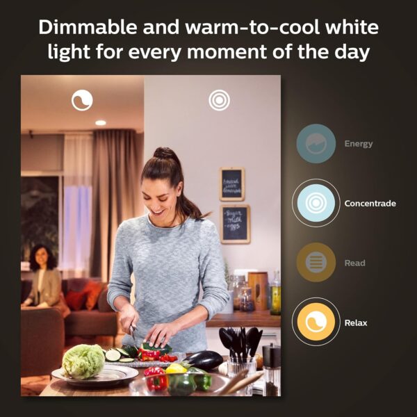 Philips Hue Smart Light Starter Kit - Includes (1) Bridge, (1) Dimmer Switch and (2) A19 LED Bulbs - White and Color Ambiance Color-Changing Light - 800LM - E26 - Control with App or Voice Assistant - Image 5