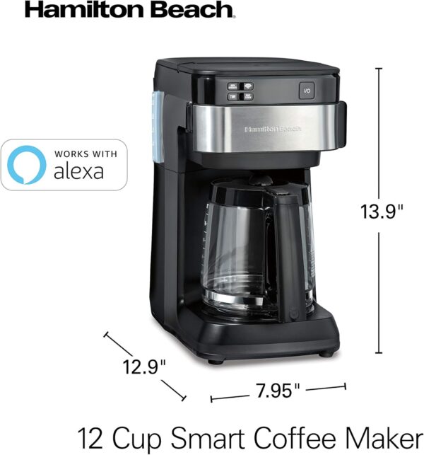 Hamilton Beach Works with Alexa Smart Coffee Maker, Programmable, 12 Cup Capacity, Black and Stainless Steel (49350) – A Certified for Humans Device - Image 9