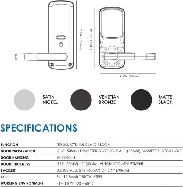 Lockly Secure Pro, Wi-Fi Smart Door Lock, Keyless Entry Door Lock, PIN Genie® Keypad, 3D Biometric Fingerprint Sensor, Voice Control, Auto Lock - Satin Nickel (PGD628WSN) - Latch Edition - Image 10