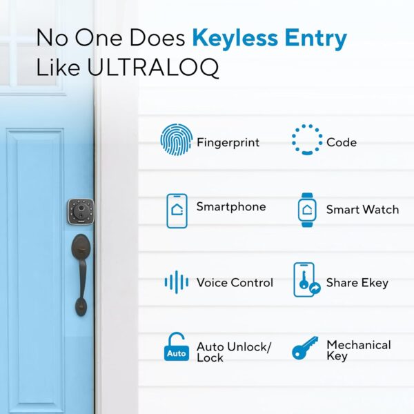 Smart Lock - ULTRALOQ U-Bolt Pro with WiFi Bridge, 7-in-1 Fingerprint Keyless Entry Door Lock, App Remote Control, Biometric Keypad Deadbolt, Smart Locks for Front Door, Auto Unlock, Easy Installation - Image 6