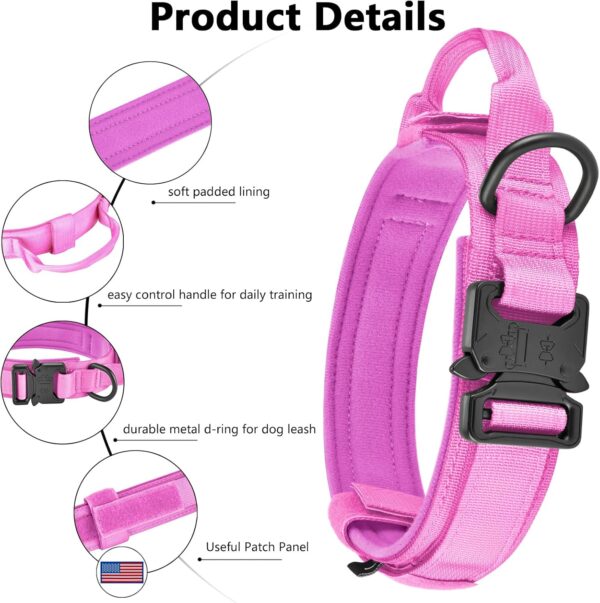 DAGANXI Tactical Dog Collar, Adjustable Military Training Nylon Dog Collar with Control Handle and Heavy Metal Buckle for Medium and Large Dogs, with Patches and Airtags Case (S, Pink-SET) - Image 5