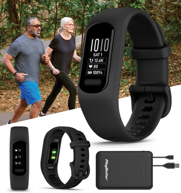 PlayBetter Garmin vivosmart 5 Fitness Tracker (Black, Large) Power Bundle 5000mAh Portable Charger - Wrist Heart Rate Monitor & Sleep Tracker - Comfortable & Easy to Use Wrist Bands with Phone GPS - Image 2