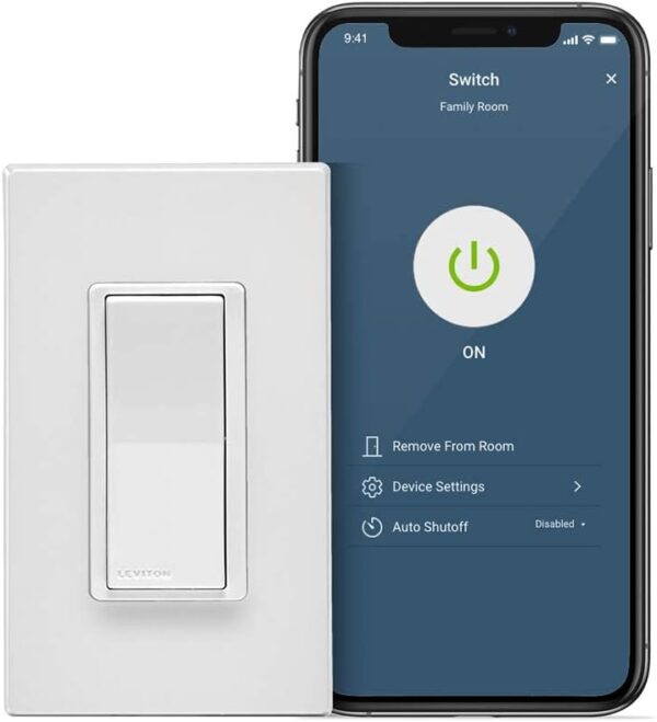 Leviton Decora Smart Switch, Wi-Fi 2nd Gen, Neutral Wire Required, Works with Matter, My Leviton, Alexa, Google Assistant, Apple Home/Siri & Wired or Wire-Free 3-Way, D215S-1RW, White - Image 2