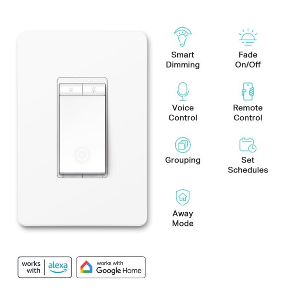 Kasa Smart Dimmer Switch HS220, Single Pole, Needs Neutral Wire, 2.4GHz Wi-Fi Light Switch Works with Alexa and Google Home, UL Certified, No Hub Required, 1 Pack - Image 3