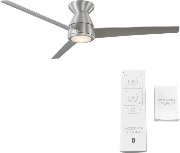 Modern Forms Tip Top Smart Indoor Outdoor 3-Blade Flush Mount Ceiling Fan 52in Brushed Aluminum with 3000K LED Light Kit and Remote works with Alexa and iOS/Android App - Image 3