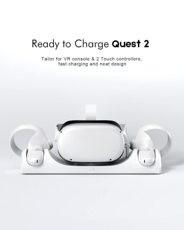 BINBOK VR Charging Dock for Meta Quest 2 with LED Light, Magnetic Charging Station for Oculus Quest 2 VR Headset and Touch Controllers, with 2 Rechargeable Batteries/Type-C Charger Cable - Image 3