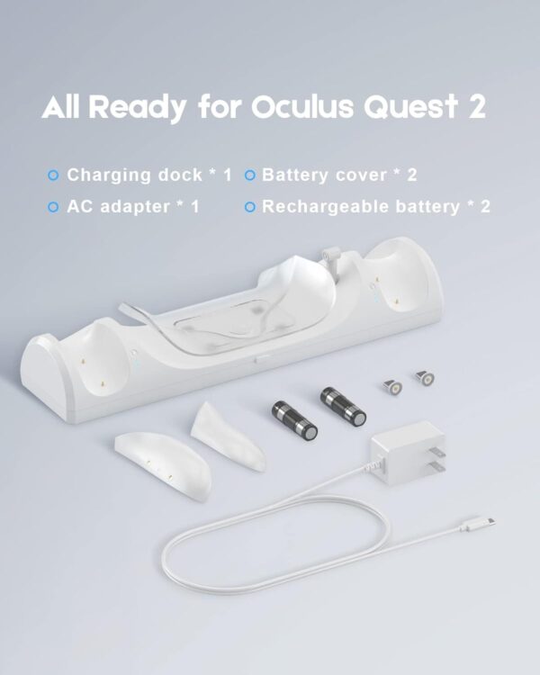 BINBOK VR Charging Dock for Meta Quest 2 with LED Light, Magnetic Charging Station for Oculus Quest 2 VR Headset and Touch Controllers, with 2 Rechargeable Batteries/Type-C Charger Cable - Image 6