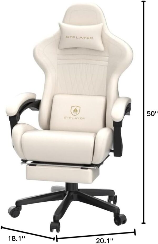 GTPLAYER Gaming Chair, Computer Chair with Footrest and Bluetooth Speakers, High Back Ergonomic Gaming Chair, Reclining Gaming Chair with Linkage Armrests for Adults by GTRacing (Leather, Ivory) - Image 2