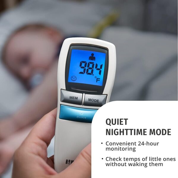 HoMedics No-Touch Infrared Thermometer, Reliable and Accurate Body Temperature Readings, Ultra-Fast Results, Digital Display for Fahrenheit or Celsius, Quiet Nighttime Mode and High-Fever Alarm - Image 5