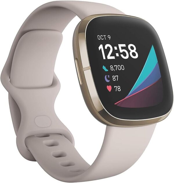 Fitbit Sense Advanced Smartwatch with Tools for Heart Health, Stress Management & Skin Temperature Trends, White/Gold, One Size (S & L Bands Included) - Image 2