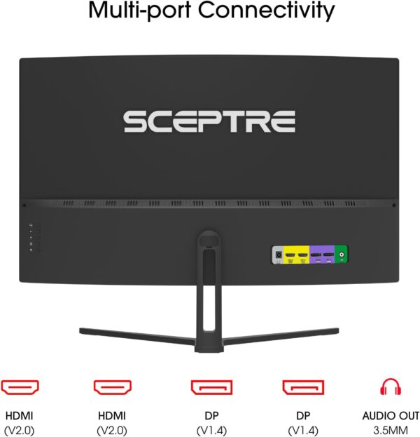 Sceptre 32-inch Curved Gaming Monitor Overdrive up to 240Hz DisplayPort 165Hz 144Hz HDMI AMD FreeSync Build-in Speakers, Machine Black (C325B-185RD) - Image 5