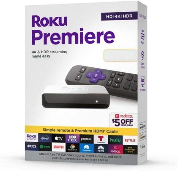 Roku Premiere Streaming Media Player HD/4K/HDR Simple Remote and Premium HDMI Cable, Black & Bundle Swanky Cables HDMI Cable, 3920R - Image 2