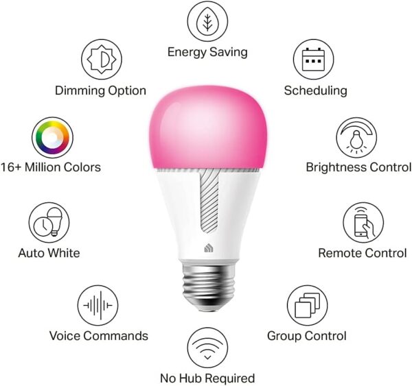 Kasa Smart Bulb, 1000 Lumens Full Color Changing Dimmable Smart WiFi Light Bulb Compatible with Alexa and Google Home, 11W, A19, 2.4Ghz only, No Hub Required (KL135P2), 2-Pack,White - Image 3