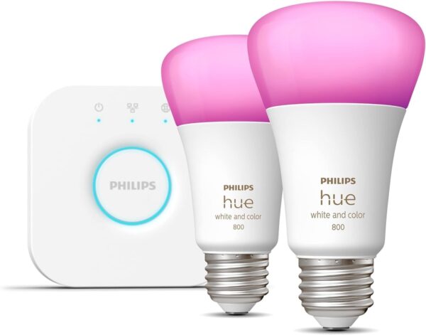 Philips Hue Smart Light Starter Kit - Includes (1) Bridge and (2) 60W A19 LED Bulb, White and Color Ambiance Color-Changing Light, 800LM, E26 - Control with App or Voice Assistant - Image 7