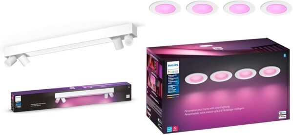 Philips Hue Smart LED Ceiling and Down Lights - Centris Spotlight Fixture with 4 Adjustable Lights and Smart Downlight 4 Pack - Color Changing - Image 2