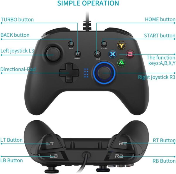 Wired Gaming Controller, Joystick Gamepad with Dual-Vibration PC Game Controller Compatible with PS3, Switch, Windows 10/8/7 PC, Laptop, TV Box, Android Mobile Phones, 6.5 ft USB Cable - Image 4