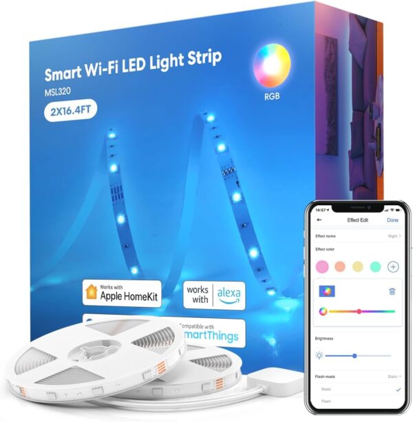 meross Smart LED Strip Lights, 32.8ft WiFi RGB Light Strip, Works with Apple HomeKit, Siri, Alexa&Google and SmartThings, App Control, Color Changing Lights Strip for Room, TV, Mothers Day Gifts - Image 2