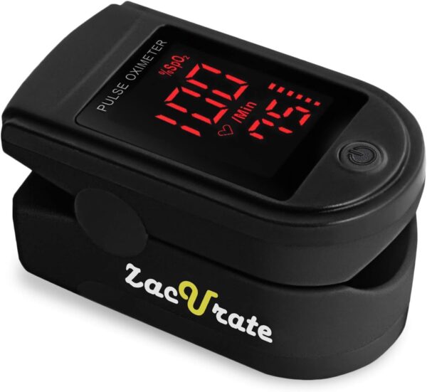 Zacurate Pro Series 500DL Fingertip Pulse Oximeter Blood Oxygen Saturation Monitor with Silicone Cover, Batteries and Lanyard (Royal Black) - Image 2