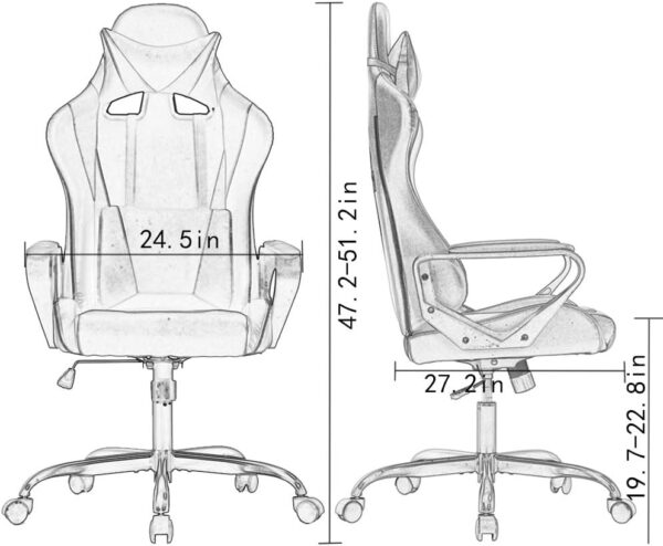 BestOffice High-Back Gaming Chair PC Office Chair Computer Racing Chair PU Desk Task Chair Ergonomic Executive Swivel Rolling Chair with Lumbar Support for Back Pain Women, Men,White - Image 2