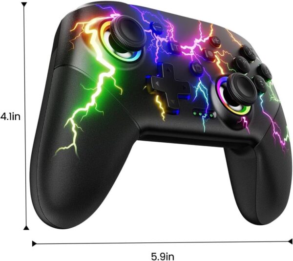 Switch Controller Compatible with Switch/Switch Lite/Switch OLED/Windows/iOS/Android, RGB Lightning Programmable 1000mAh Wireless Switch Pro Controller with One Key Pairing Wake Up Turbo Vibration - Image 9