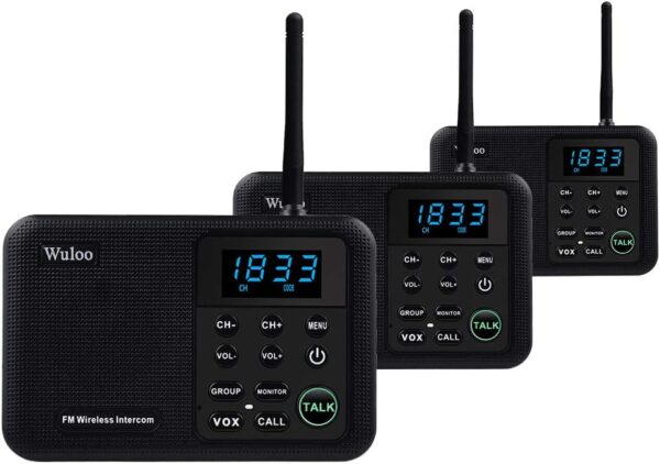 Wuloo Intercoms Wireless for Home 1 Mile Range 22 Channel 100 Digital Code Display Screen, Wireless Intercom System for Home House Business Office, Room to Room Intercom Communication(3Stations Black) - Image 2