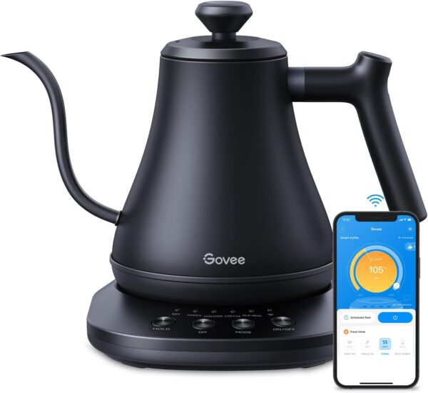 Govee Smart Electric Kettle, WiFi Variable Temperature Gooseneck Pour Over Kettle and Tea Kettle, Alexa Control, 1200W Quick Heating, 100% Stainless Steel, 0.8L, Matte Black - Image 2