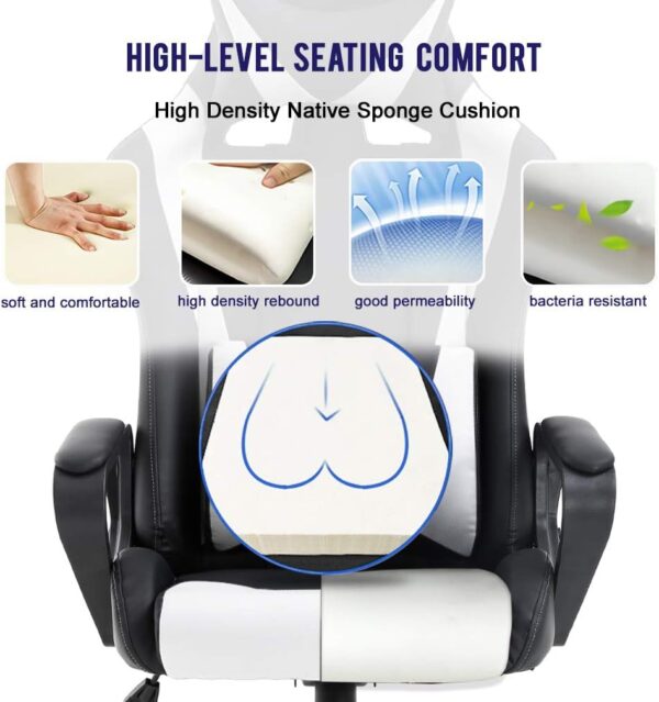 BestOffice High-Back Gaming Chair PC Office Chair Computer Racing Chair PU Desk Task Chair Ergonomic Executive Swivel Rolling Chair with Lumbar Support for Back Pain Women, Men,White - Image 5