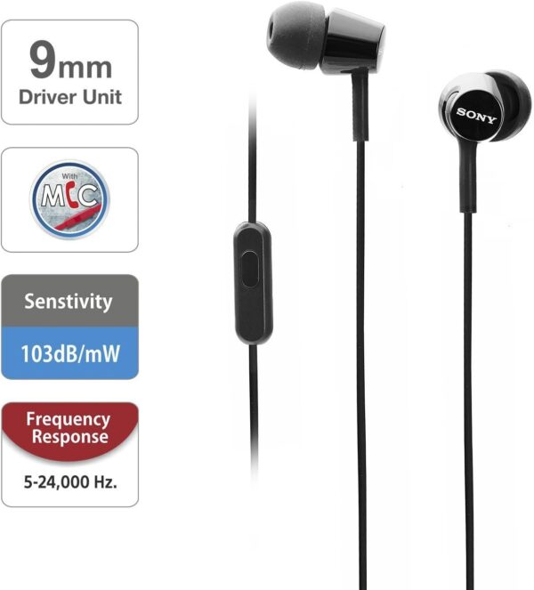 Sony MDREX155AP in-Ear Earbud Headphones/Headset with mic for phone call, Black (MDR-EX155AP/B) - Image 3