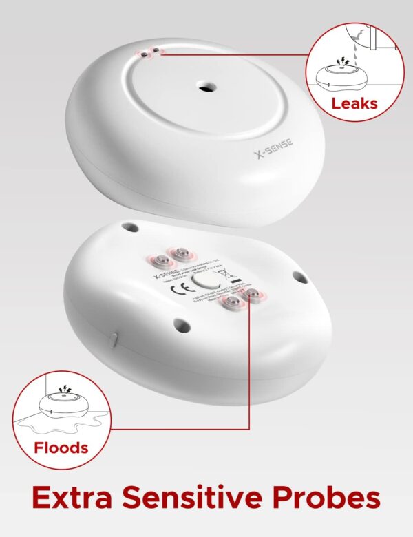 X-Sense Wi-Fi Water Leak Detector, Smart Water Sensor Alarm, Water Detector Alarm with 1700 ft Transmission Range for Kitchens, Basements, Bathrooms, 3 Water Detectors & 1 Base Station, Model SWS54 - Image 3