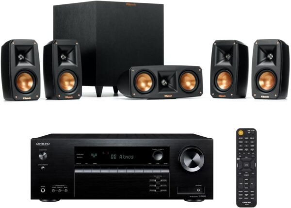 Klipsch Reference Theater Pack 5.1-Channel Speaker System + Onkyo TX-SR393 5.2-Channel A/V Receiver, 80W Per Channel at 8 Ohms - Image 2