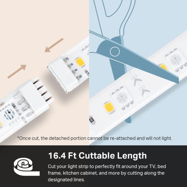 Kasa Smart LED Light Strip, 50 Color Zones RGBIC, 16.4ft Wi-Fi LED Strip Works w/ Alexa, Google Home & SmartThings, High Brightness, 16M Colors, PU Coating, Trimmable, 2 Yr Warranty (KL420L5) - Image 8