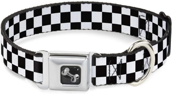 Buckle-Down Checker Black/White Dog Collar Bone, Medium/11-17" - Image 2