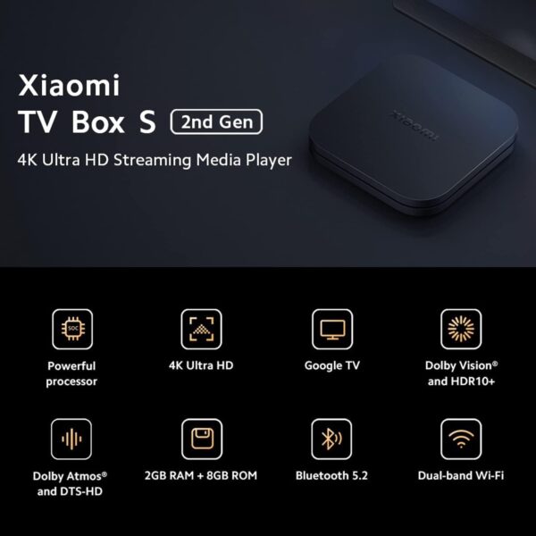 Xiaomi TV Box S 2nd Gen - 4K Ultra HD Streaming Media Player, Google TV Box with 2GB RAM 8GB ROM, 2.4G/5G Dual WiFi, Bluetooth 5.2 & Dolby Audio and DTS-HD, Dolby Vision, HDR10+ - Image 3