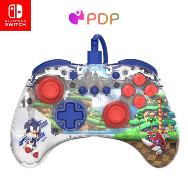 PDP REALMz™ Nintendo Switch Pro Controller, Customizable LED Lighting, 3.5mm Headphone Jack, Officially Licensed by Nintendo and SEGA: Sonic Superstars (Sonic Green Hill Zone) - Image 2