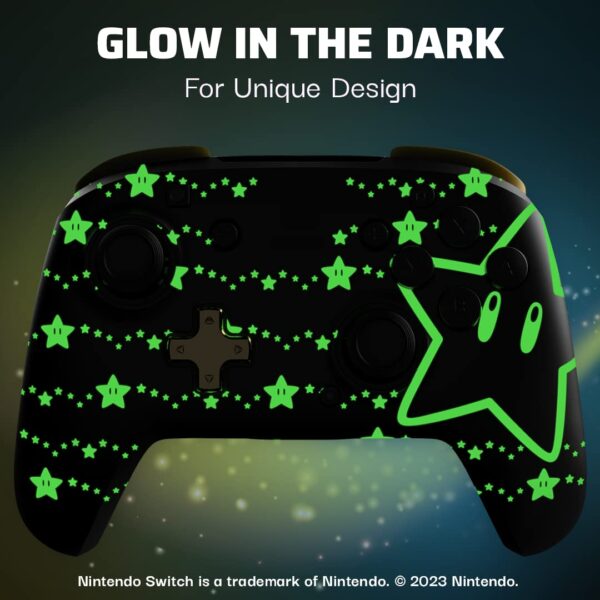 PDP REMATCH GLOW Enhanced Wireless Nintendo Switch Pro Controller, Rechargeable battery power, Dual Programmable Gaming Buttons, 30-foot Range, Licensed by Nintendo: Super Star (Glow in the Dark) - Image 4