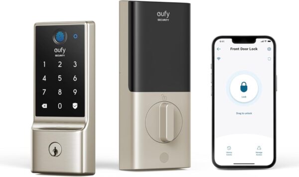 eufy Security Smart Lock C220, Fingerprint Keyless Entry Door Lock, Built-in Wi-Fi, App Remote Control, Front Door Smart Lock Deadbolt, 8Months Battery, Reliable Power, IP53 Waterproof, BHMA 3, Nickle - Image 2