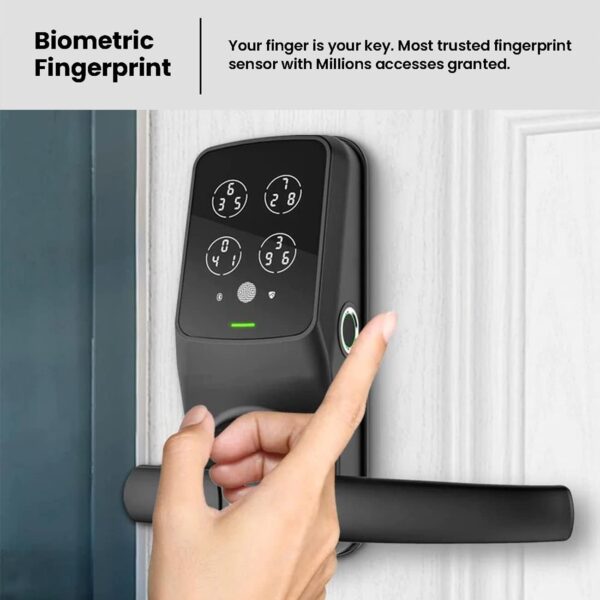 Lockly Secure Pro, Wi-Fi Smart Lock, Keyless Entry Door Lock, PIN Genie® Keypad, 3D Biometric Fingerprint Sensor, Voice Control, Auto Lock - Matte Black (PGD628WMB) - Latch Edition - Image 3