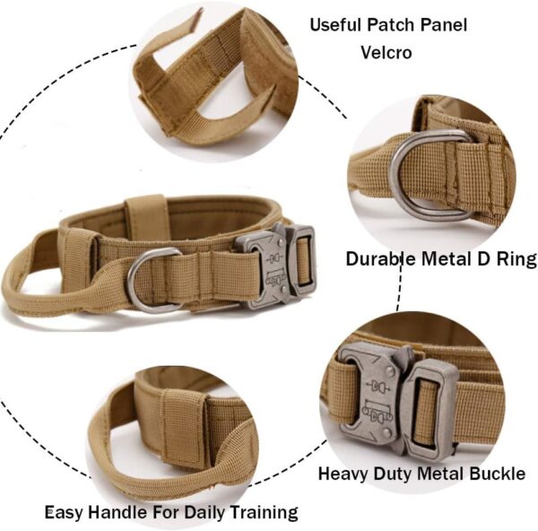 Tactical Dog Collar Military Dog Collar Adjustable Nylon Dog Collar Heavy Duty Metal Buckle with Handle for Dog Training (Brown,L) - Image 5