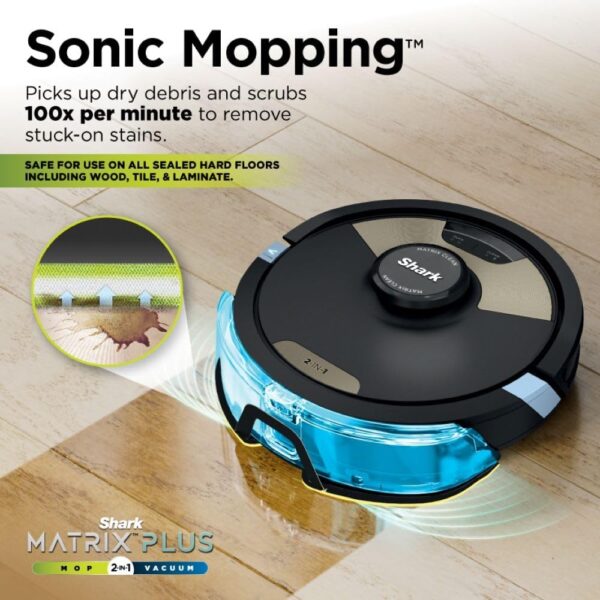 Shark Matrix Plus 2in1 Robot Vacuum & Mop with Sonic Mopping, Matrix Clean, Home Mapping, HEPA Bagless Self Empty Base, CleanEdge, for Pet Hair, Wifi, Black/Gold (AV2610WA) - Image 4