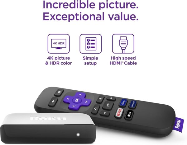 Roku Premiere Streaming Media Player HD/4K/HDR Simple Remote and Premium HDMI Cable, Black & Bundle Swanky Cables HDMI Cable, 3920R - Image 3