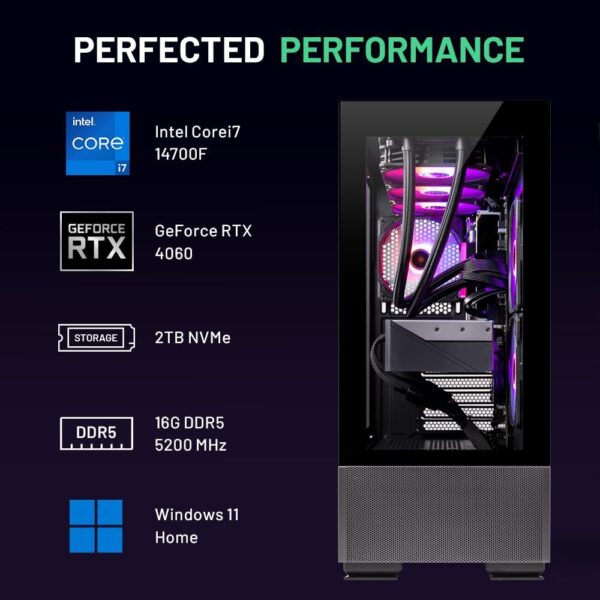 Skytech Azure Gaming PC Desktop, Intel i7 14700F 2.1 GHz (5.3GHz Turbo Boost), NVIDIA RTX 4060 8GB GDDR6X, 2TB SSD, 16GB DDR5 RAM 5200, 750W GOLD PSU, 360mm ARGB AIO, Wi-Fi, Win 11 Home - Image 6