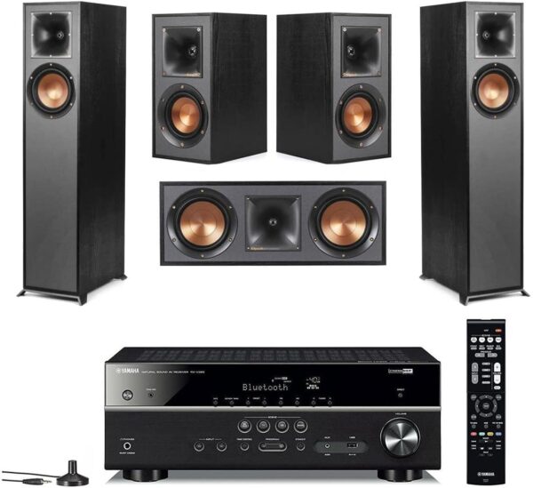 Klipsch Reference 5.0 Home Theater System with 2X R-610F Floorstanding Speaker, R-52C Center Channel Speaker, 2X R-41M Bookshelf Speaker and RX-V385 5.1-Channel Receiver, Black - Image 2