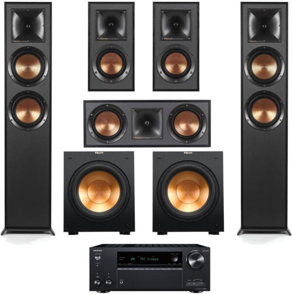 Klipsch Reference Series 5.2 Home Theater Pack with 2X R-625FA Floorstanding Speakers, R-52C Center Channel Speaker, 2X R-41M Bookshelf Speakers (Speaker System + 2X Subwoofer + Receiver) - Image 2