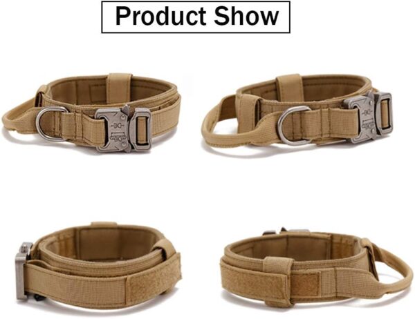 Tactical Dog Collar Military Dog Collar Adjustable Nylon Dog Collar Heavy Duty Metal Buckle with Handle for Dog Training (Brown,L) - Image 4