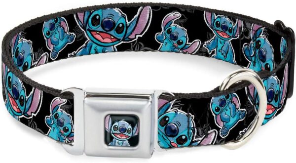 Buckle-Down Seatbelt Buckle Dog Collar - Stitch Poses/Hibiscus Sketch Black/Gray/Blue - 1" Wide - Fits 11-17" Neck - Medium - Image 2