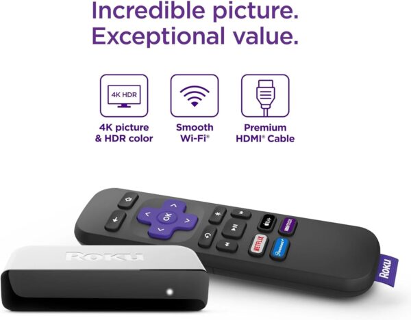 Roku 3920RW-SW Premiere, 4K/HDR Streaming Media Player, Wi-Fi Enabled, with Premium High Speed HDMI Cable and Simple Remote - Image 3