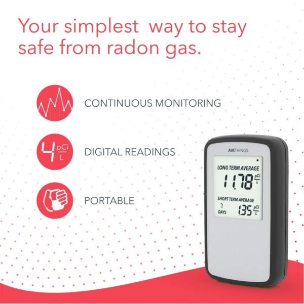 Airthings Corentium Home Radon Detector 223 Portable, Lightweight, Easy-to-Use, (3) AAA Battery Operated, USA Version, pCi/L - Image 5