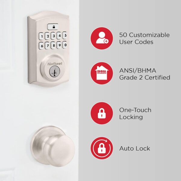 Kwikset SmartCode 260 Keyless Electronic Keypad Deadbolt, Microban Protected Keypad, Auto Door Lock, SmartKey Re-Key Security, Satin Nickel - Image 6